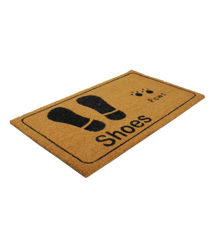 Beige And Black Shoe Prints With Paw Prints Doormat 18" X 30"