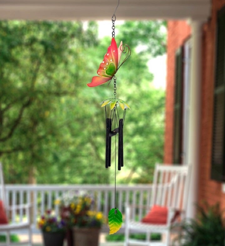 19" Red Metal Butterfly Outdoor Garden Windchime