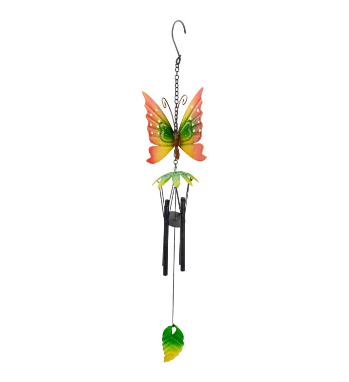 19&quot; Red Metal Butterfly Outdoor Garden Windchime