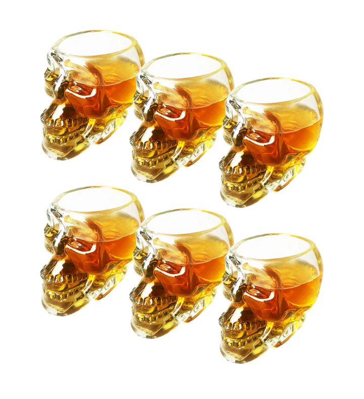 Skull Shot Glasses Set Of 6 By The Wine Savant   3oz Skull Glasses 3" H   G