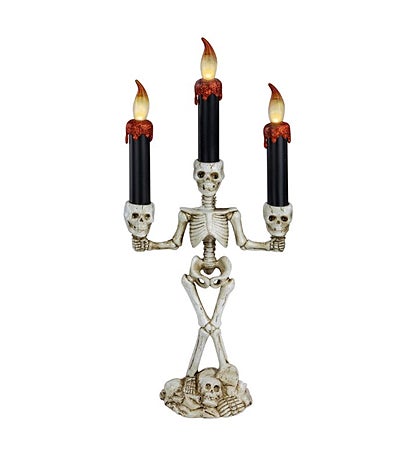 14.5" Dripping Candle Skeleton Halloween Candelabra