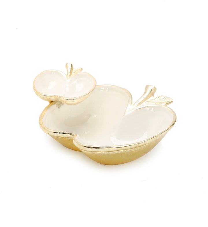 Two Apple Dish Gold/white