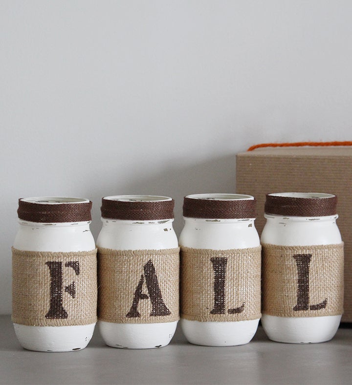 Farmhouse Fall Home Decor   Set Of 4 Painted Jars