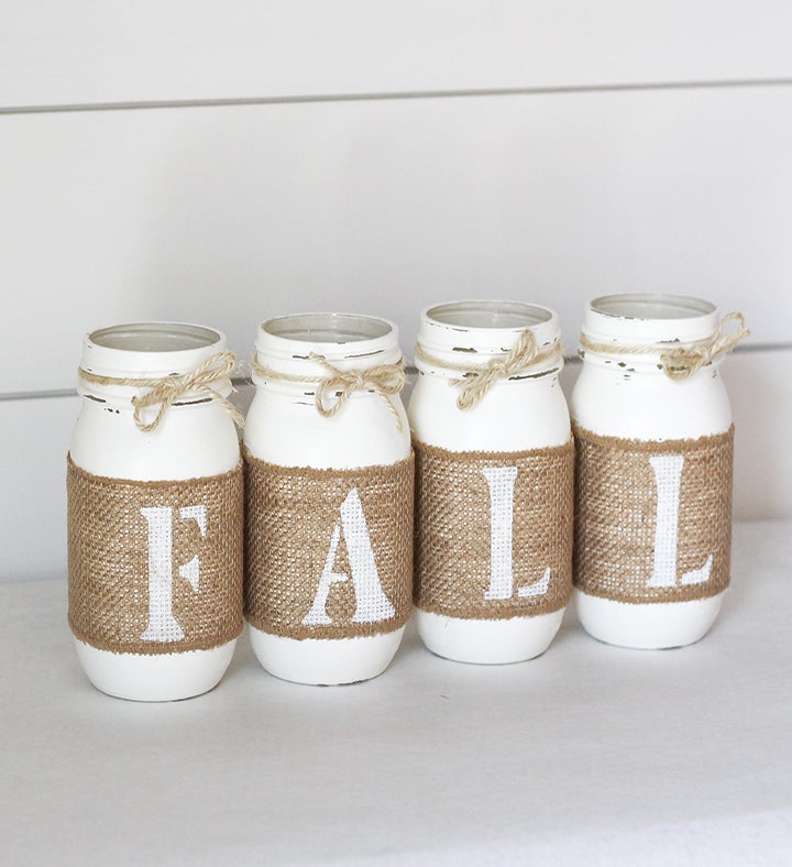 Farmhouse Fall Home Decor   Set Of 4 Painted Jars
