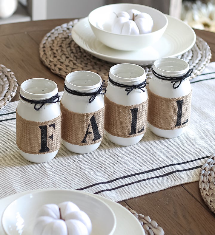 Farmhouse Fall Home Decor - Set Of 4 Painted Jars