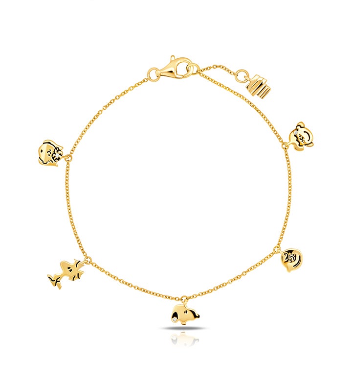 Snoopy & The Gang Charm Bracelet Finished in 18kt Yellow Gold