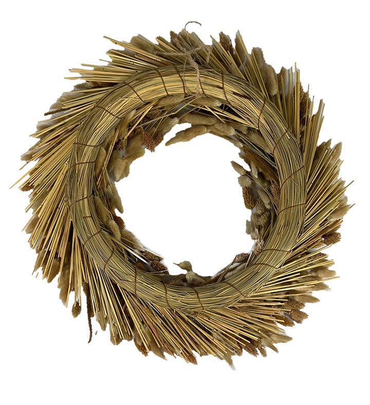 Golden Preserved Dried Wheat Grass Fall Harvest Wreath 21"