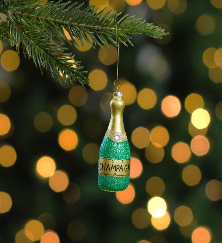 5" Gold And Green Glass Champagne Bottle Christmas Ornament