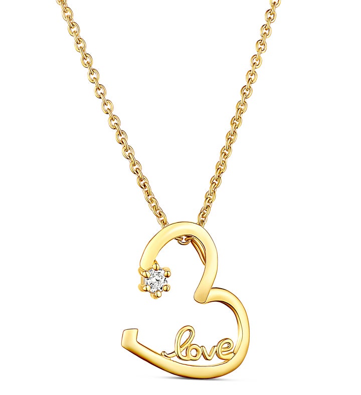 14k Gold Plated Open Heart Cz Stone Pendant Love Necklace With Pouch, Bath