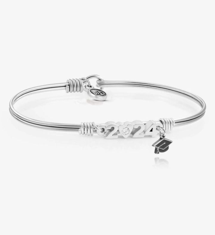 Class Of 2024 Bangle Bracelet with Graduation Cap Charm