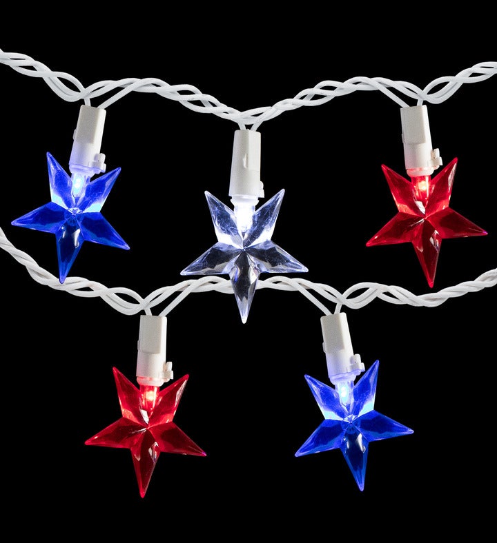 30ct Led Patriotic Stars Fourth Of July String Light Set 7ft White Wire