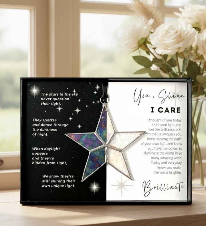 I Care Handmade Stained Glass Star Encouragement and Support Gift