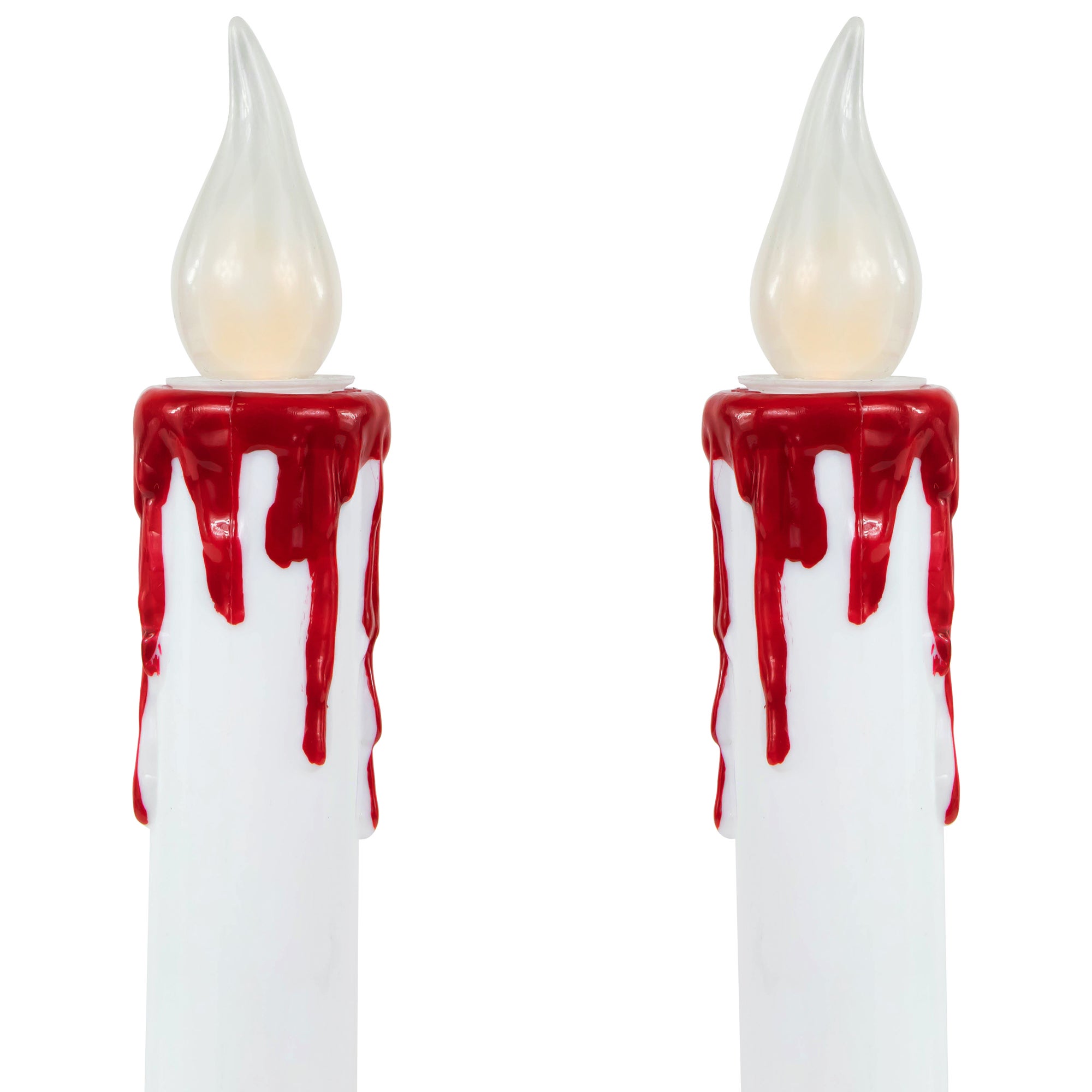 Set Of 2 Pre-lit Led White And Red Halloween Taper Candles With Timer