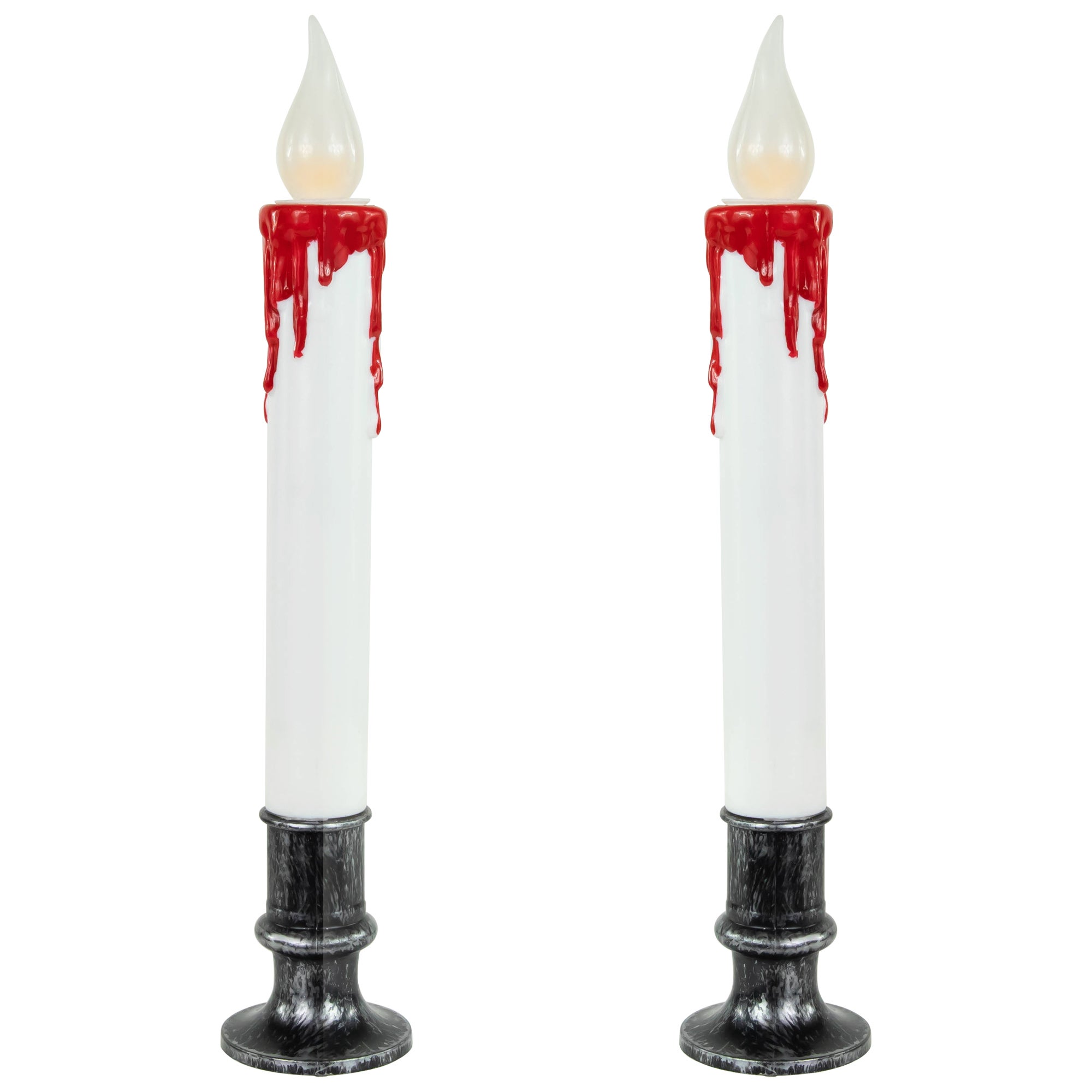 Set Of 2 Pre lit Led White And Red Halloween Taper Candles With Timer