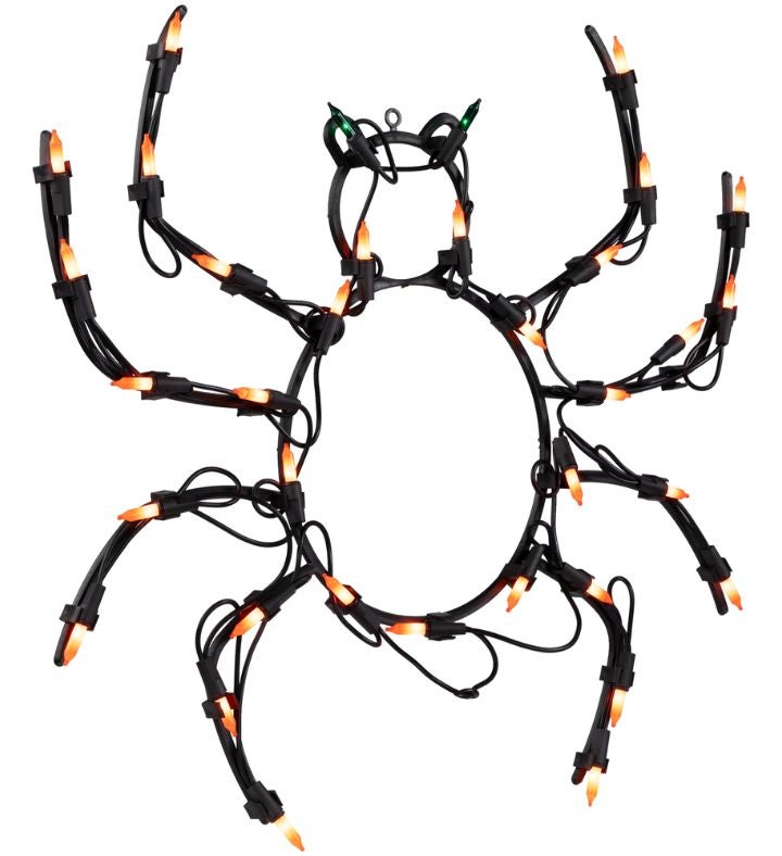 Black And Orange Lighted Spider Halloween Window Silhouette