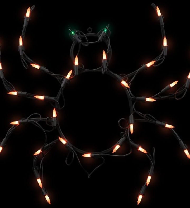 Black And Orange Lighted Spider Halloween Window Silhouette