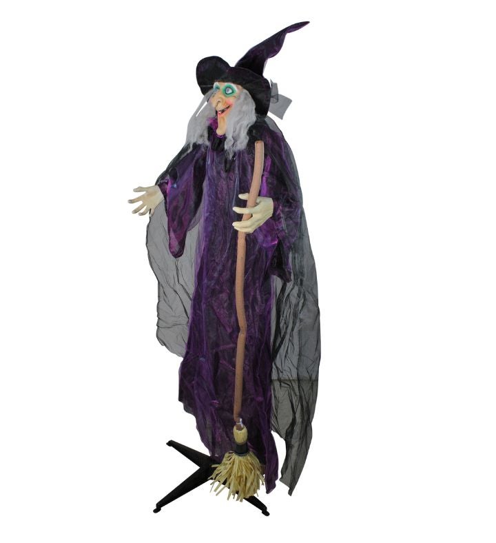 Lighted & Animated Witch Figure Decoration - 5.5' - Cool White Lights