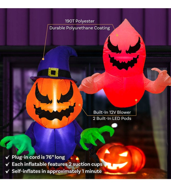 Pumpkin Jack And Haunted Harold Halloween Window Inflatable Duo