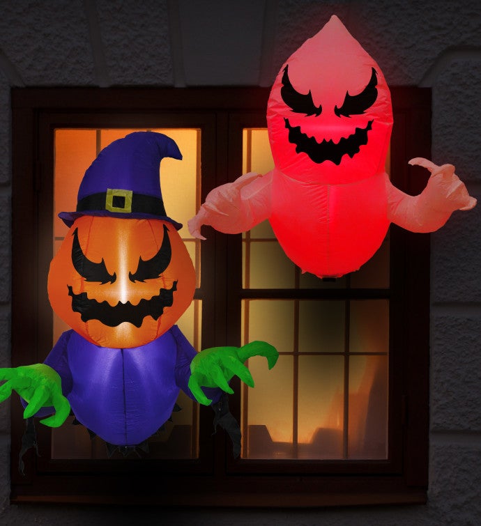 Pumpkin Jack And Haunted Harold Halloween Window Inflatable Duo