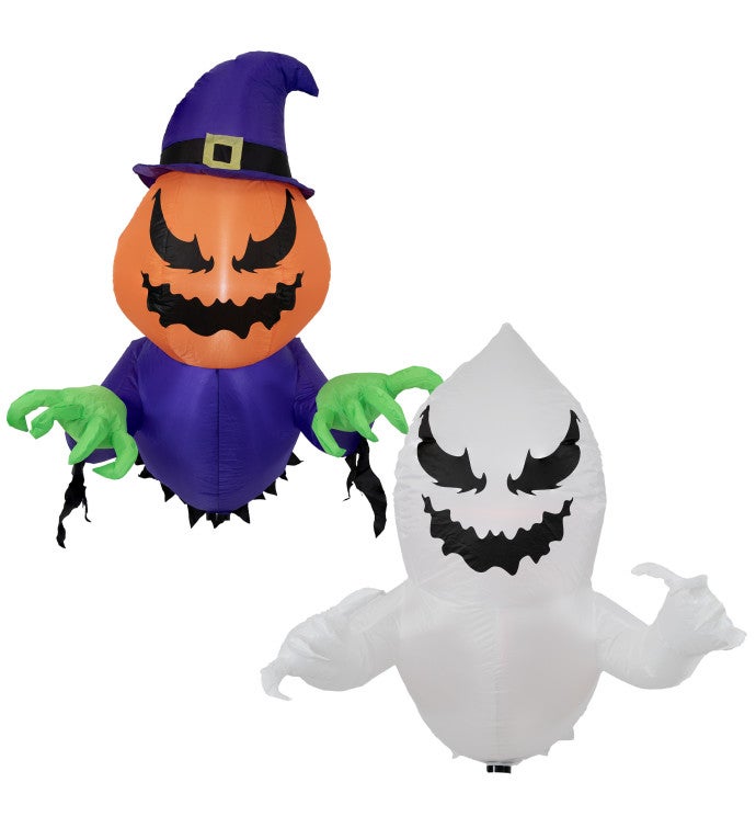 Pumpkin Jack And Haunted Harold Halloween Window Inflatable Duo