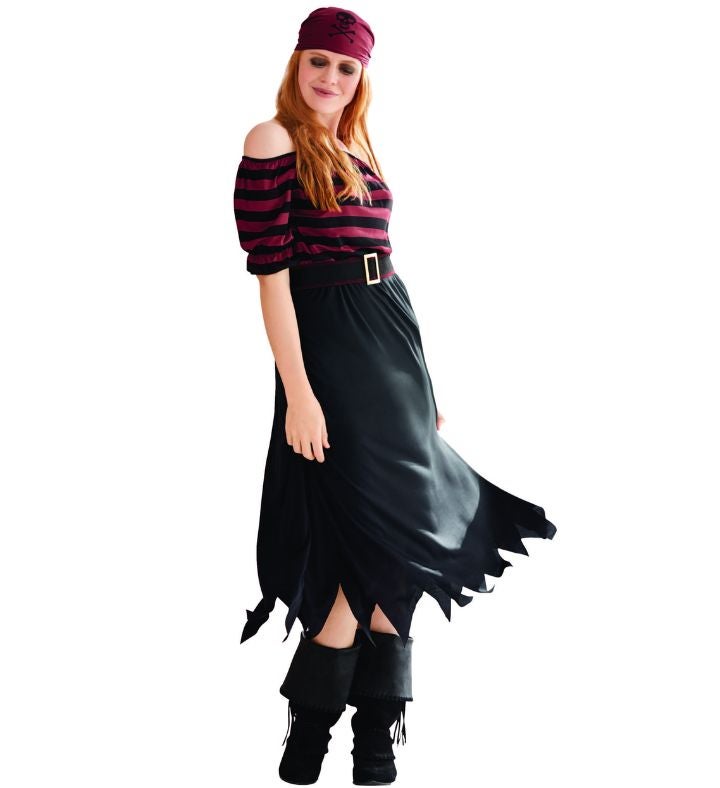 Red And Black Pirate Woman Adult Halloween Costume   Small