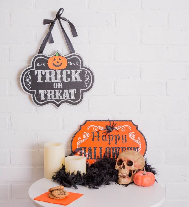 Set Of 2 Trick Or Treat And Happy Halloween Wooden Signs 12"