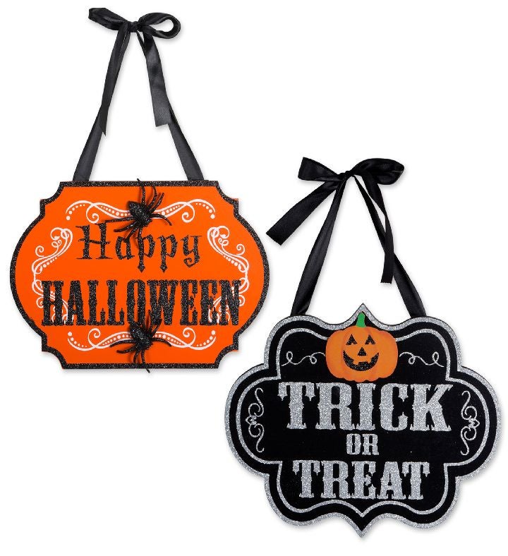 Set Of 2 Trick Or Treat And Happy Halloween Wooden Signs 12"