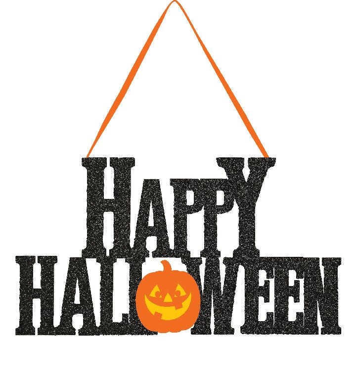 Pack Of 12 Black And Orange Glittered Happy Halloween Hanging Wall Sign