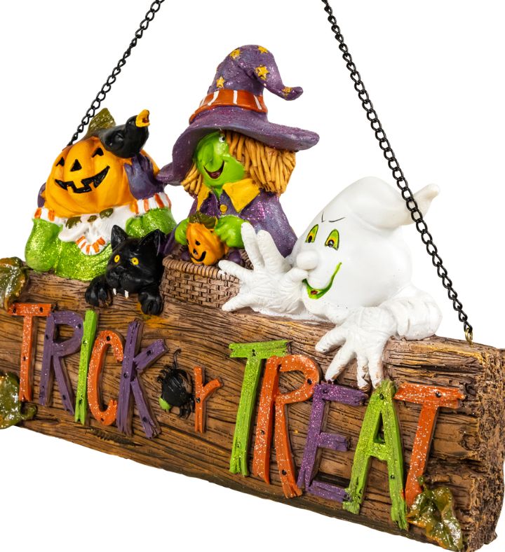 13.5" Trick Or Treat Jack O' Lantern Ghost And Witch Halloween Wall Sign