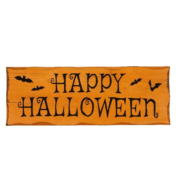 24" Wooden 'happy Halloween' Wall Sign With Bats