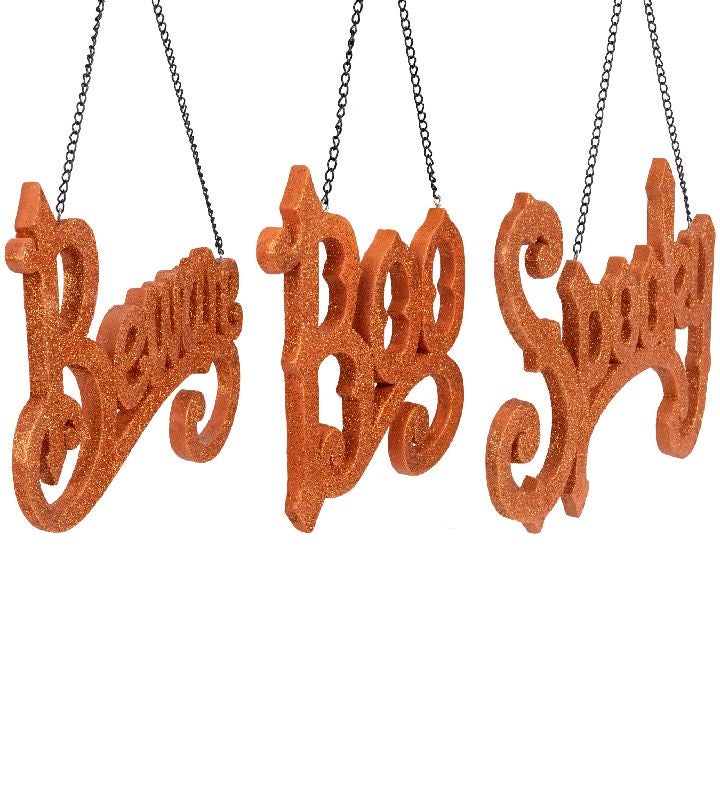 Set Of 3 Boo Spooky And Beware Hanging Halloween Signs 5.75"