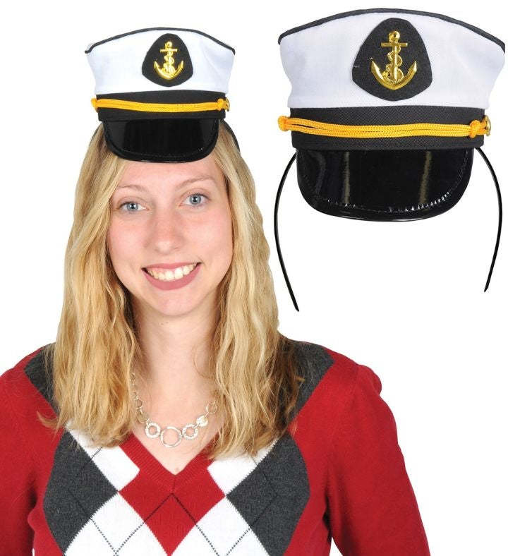 12 Pack Black & White Yacht Captains Cap Halloween Headband Costume 22"