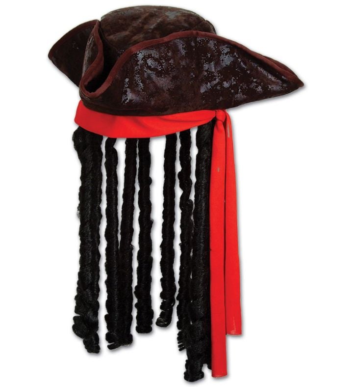 Pack Of 6 Black Men Adult Caribbean Pirate Hat With Bandanna & Dreadlocks