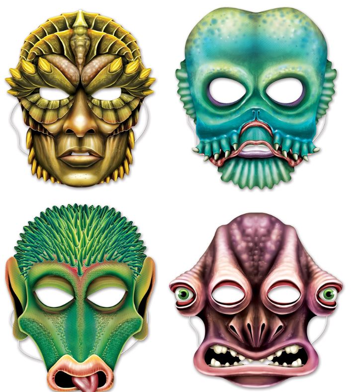 12 Pack Green & Purple Space Alien Full Halloween Mask Costume