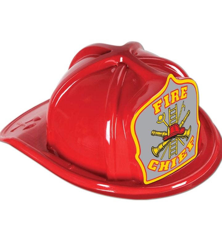 Club Pack Of 48 Red Fire Chief Costume Hat With Gray Shield   Medium Size