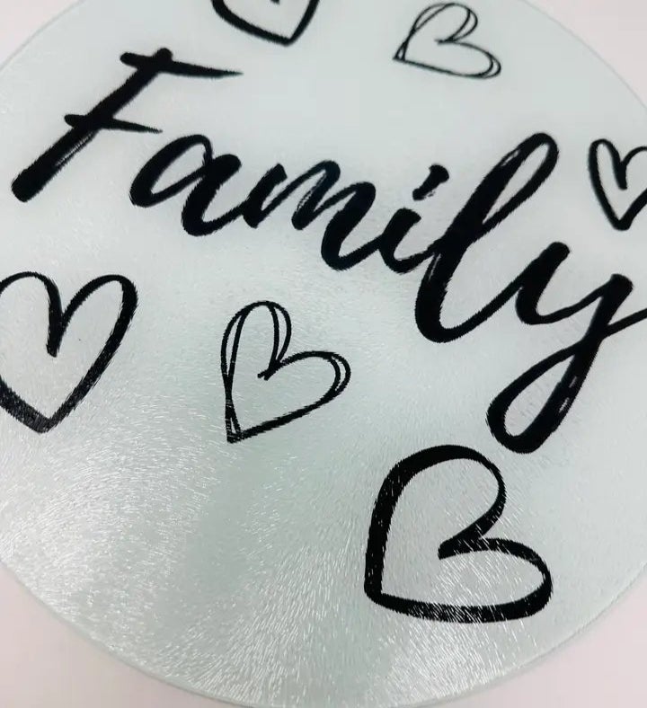 Family Love Glass Cutting Board Charcuterie Board