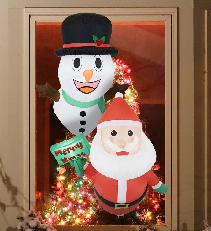 Santa And Frosty Christmas Window Inflatables With Leds