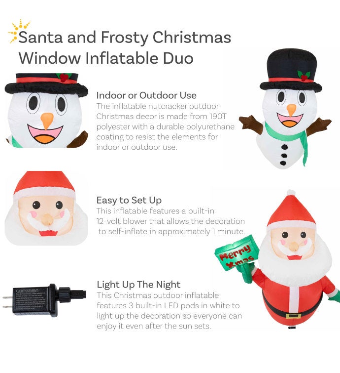 Santa And Frosty Christmas Window Inflatables With Leds