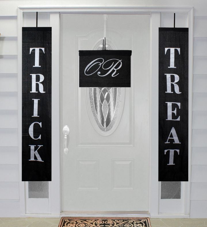 Set Of 3 Black And White Trick Or Treat Outdoor Halloween Banners 19.25"