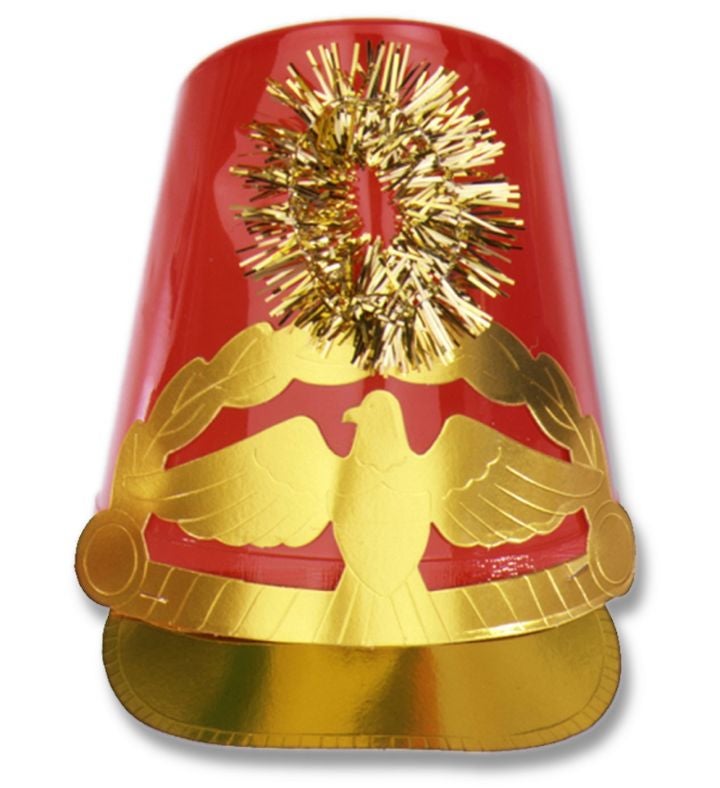 Club Pack Of 12 Red And Gold Drum Major Costume Hat   Adult One Size