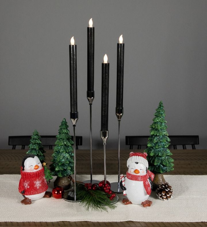 Set Of 4 Solid Black Led Flickering Flameless Halloween Taper Candles 9.5"