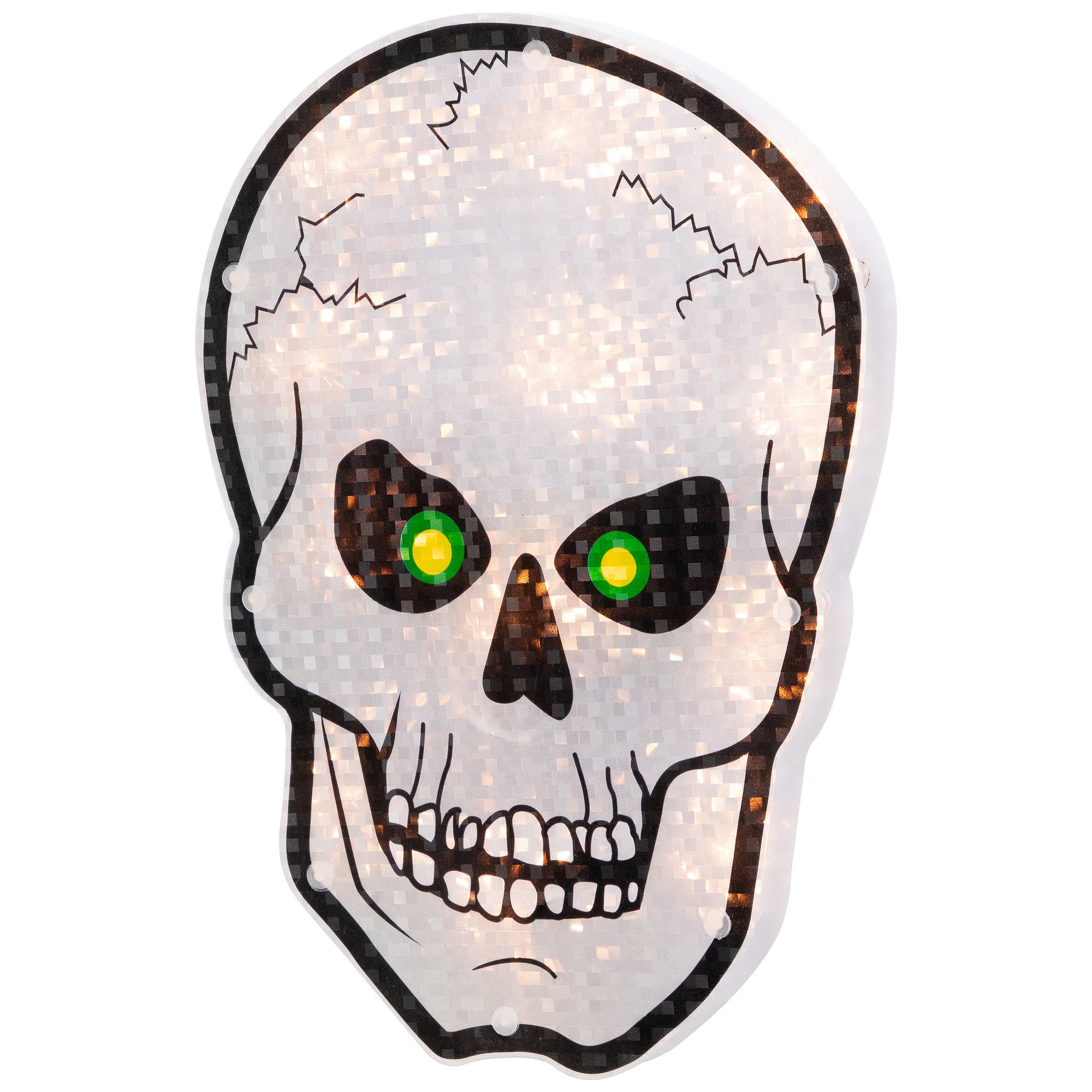 Lighted Holographic Halloween Skull Window Silhouette - 12" - Clear Lights