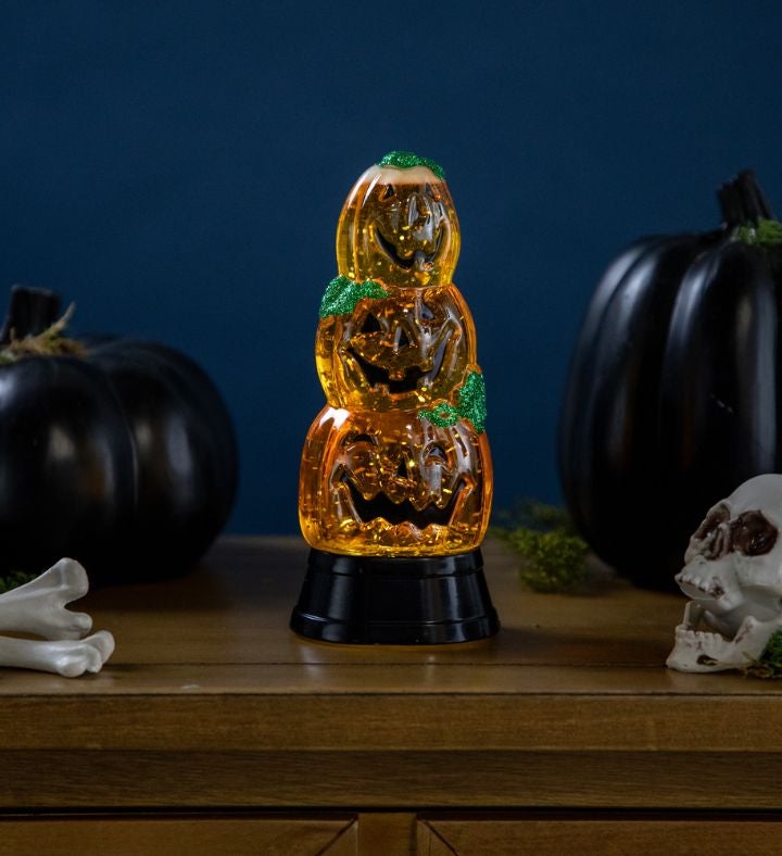 Led Lighted Stacked Jack O' Lanterns Halloween Snow Globe - 6.5"