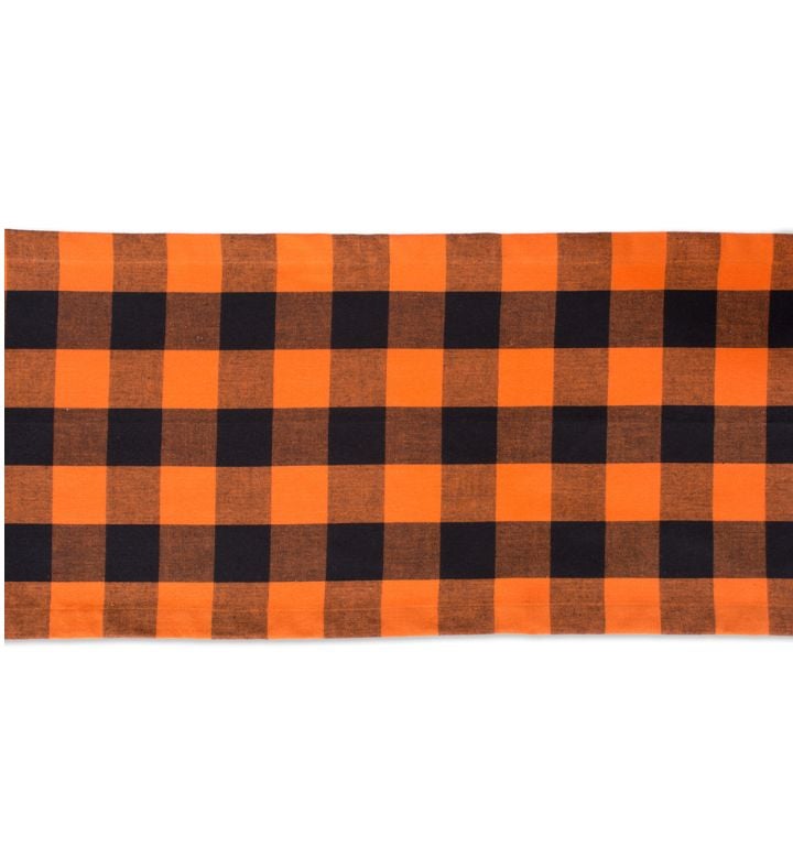 Buffalo Check Halloween Cotton Table Runner - 72" - Orange And Black