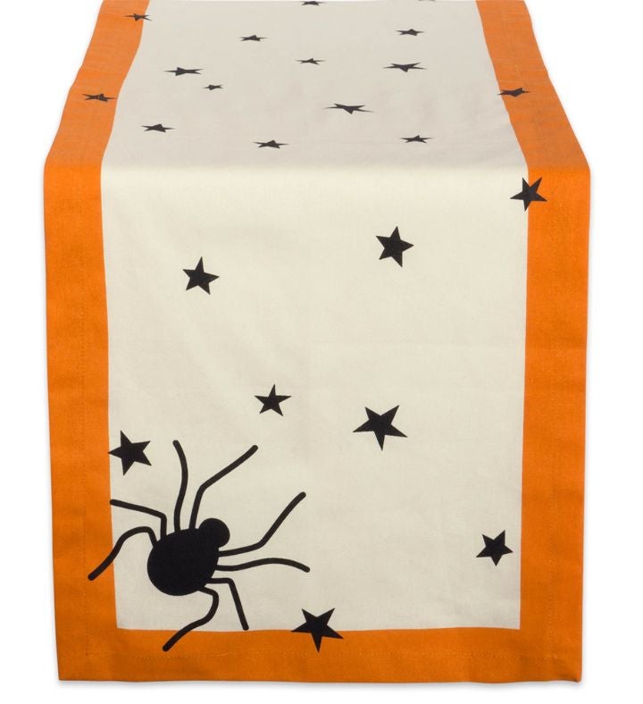 Spider & Stars Printed Rectangular Table Runner   72"   Beige & Orange