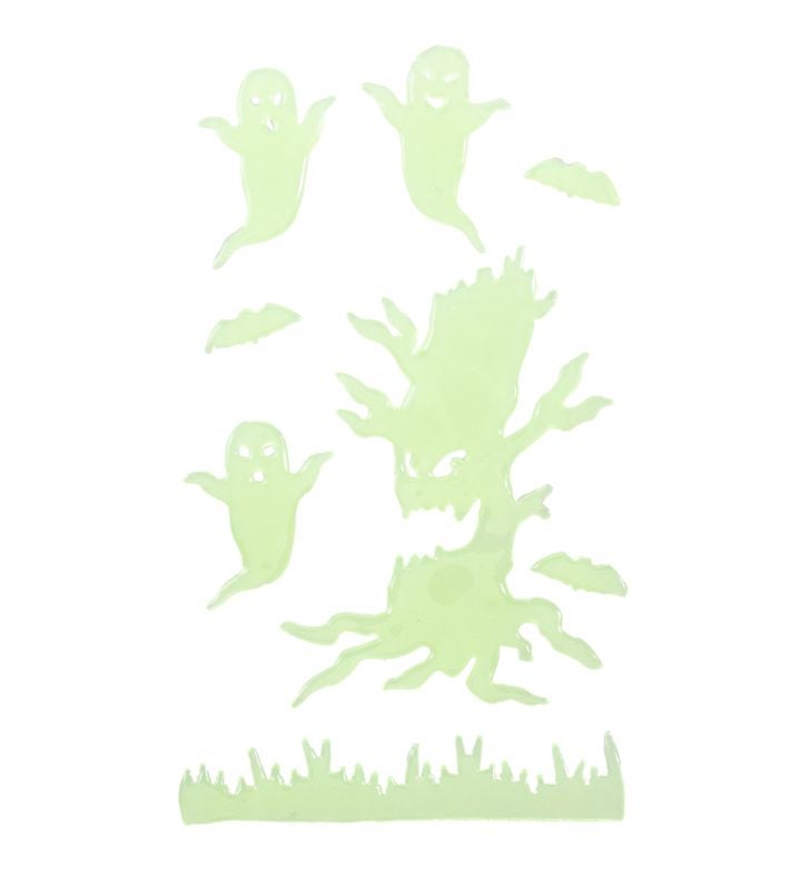 7-piece Glow In The Dark Evil Tree And Ghosts Halloween Gel Window Clings