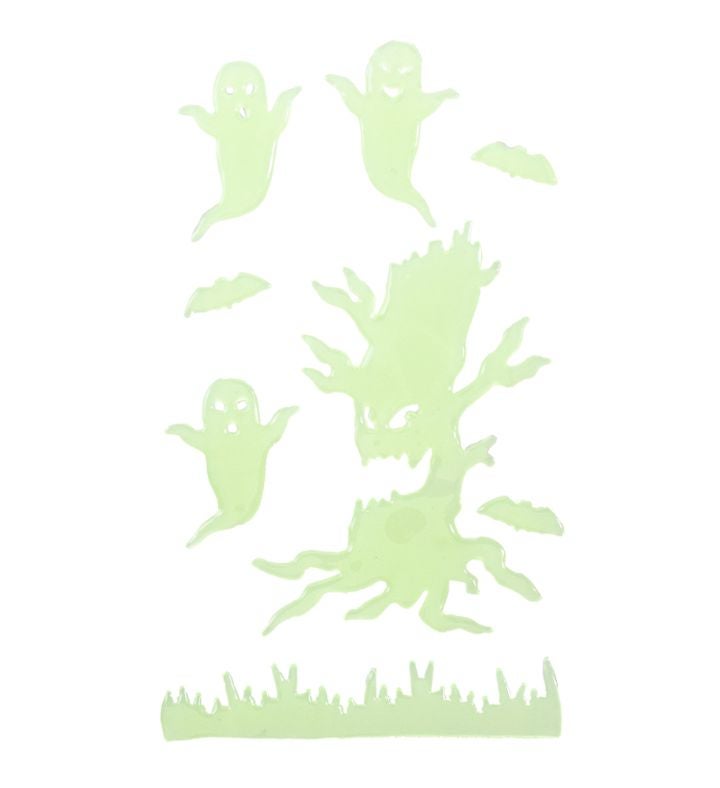 7 piece Glow In The Dark Evil Tree And Ghosts Halloween Gel Window Clings