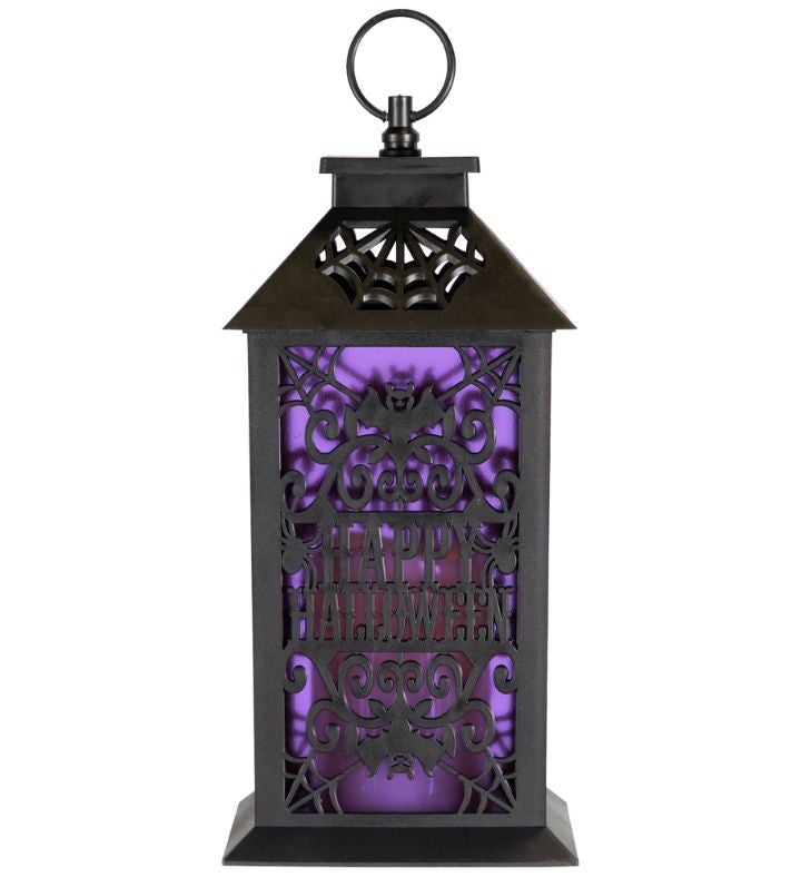 Led Lighted Bats "happy Halloween" Candle Lantern - 11" - Black