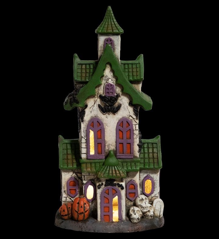 Led Lighted Haunted House With Skulls Halloween Decoration - 22.75"