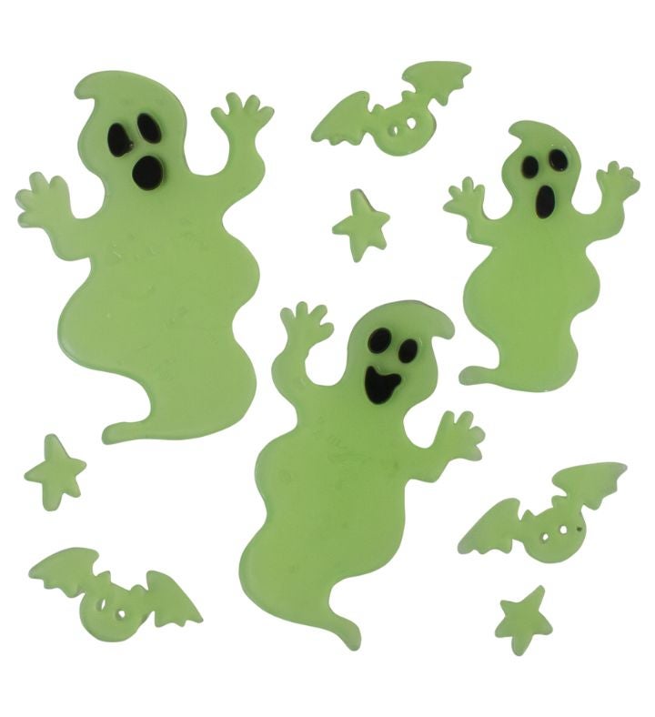 9 piece Glow In The Dark Ghost Halloween Gel Window Clings